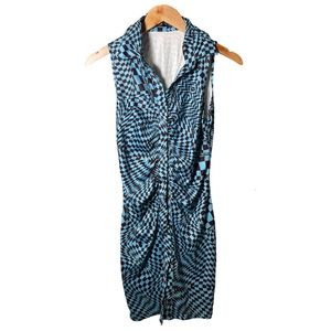 Brown and blues button down with neck dress.